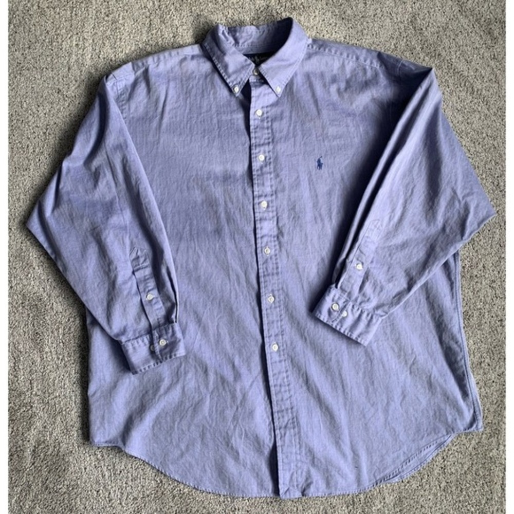 Ralph Lauren Mens 17.5 32/33 Yarmouth Blue Long Sleeve‎ Herringbone Stripe Shirt - Picture 2 of 9
